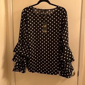StyleDome ruffle sleeve polka dot blouse
